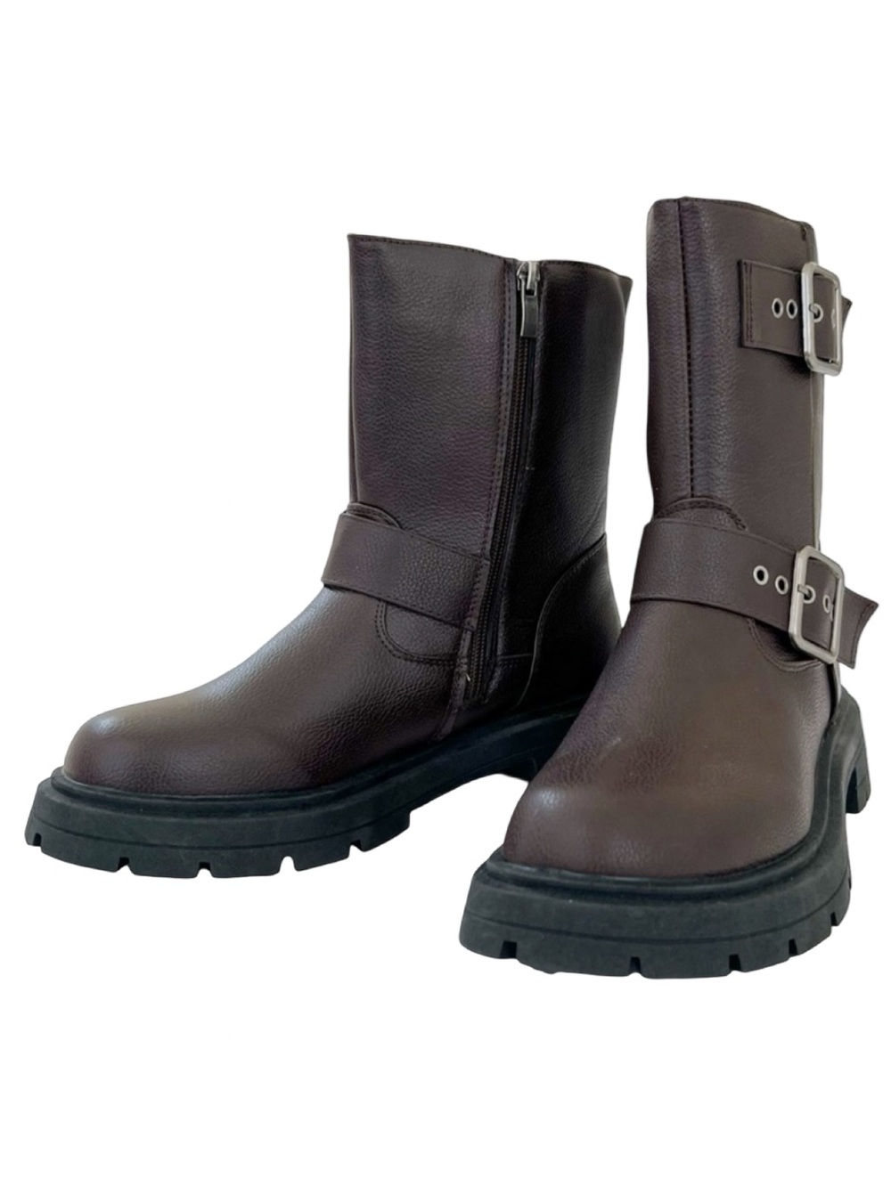 NEW Wild Diva Combat Osaka Lug Sole Vegan Leather Boot Brown 7